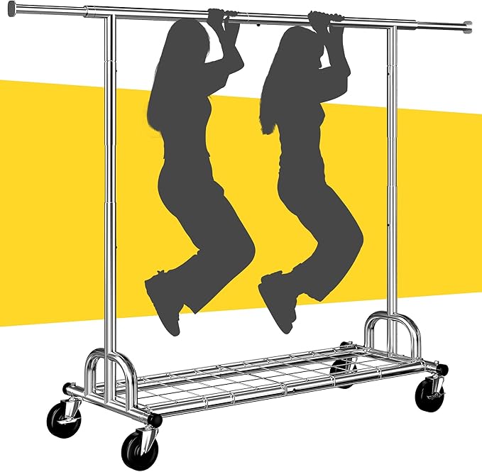Raybee 75" W Clothes Rack Load 530 LBS, Clothing Racks for Hanging Clothes, Adjustable Heavy Duty Clothes Rack, Portable Metal Garment Rack for Bedroom Laundry Living Room