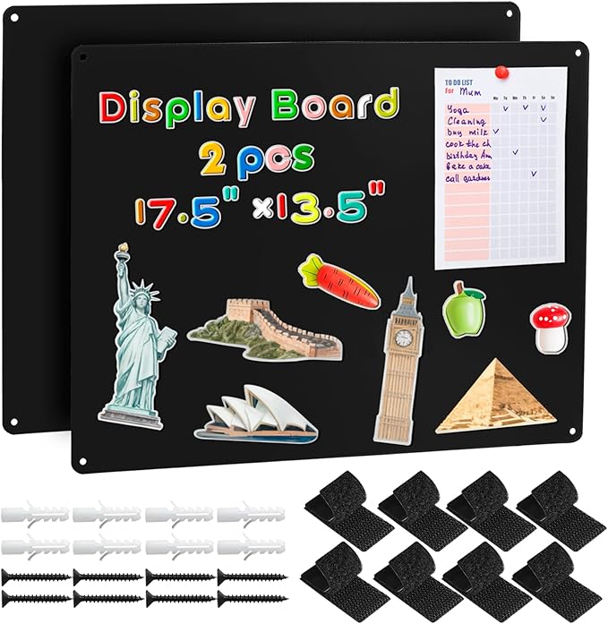 MAXECHO 2 Pack Black Magnetic Bulletin Board, 17.5"×13.5" Magnet Boards for Wall, Cabinet to Display Photos, Notes