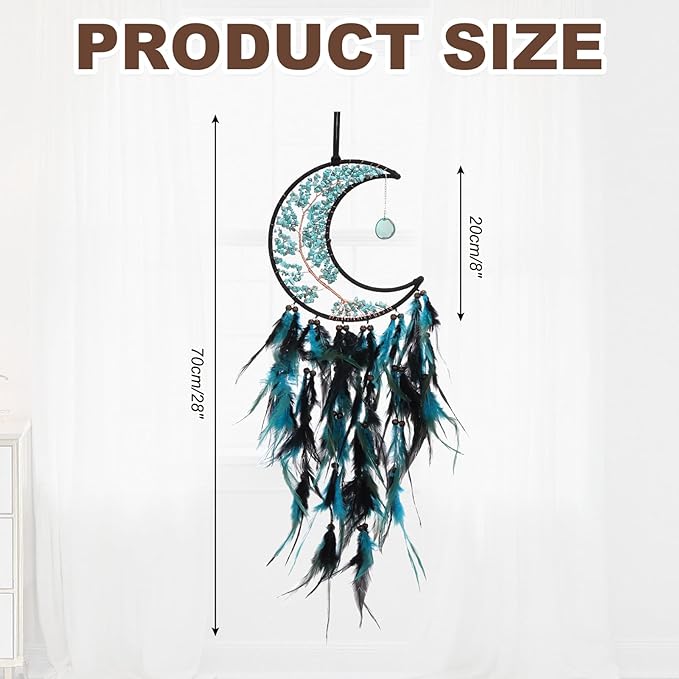 PATIKIL Crystal Life of Tree Dream Catcher, 28 Inch Feather Handmade Moon Dream Catcher with Gemstone Agate Stone Wall Hangings Decor for Home Wedding Bedroom Living Room, Blue Green Black