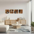 WELLAND 4 Pieces of Handmade Wall Sculptures, Rustic Abstract Wall Decor for Living Room, Bedroom, Bathroom, Dining Room, Home Office