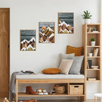 Framed Mountain Wall Art Boho Mountain Wall Decor Modern Nature Artwork 12" Lx16 W Set of 3 Rustic Mountains Wall Pictures Landscape Art Prints Boho Mountain Paintings for Living Room Bedroom Office Farmhouse