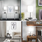 Table Lamps Set of 2 with USB Charging Ports, White Bedside Lamps with AC Outlet, Nightstand Lamps with Pull Chain Switch, Minimalist Modern Desk Lamps with Fabric Shade for Living Room Bedroom Office