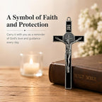 TALPGOD St Benedict Crucifix Silver Black 7.2 Inch,Crucifix Wall Cross for Catholic Decor,Jesus Christ Hanging Cross Wall Art Decor,Escapularios Catolicos,Saint Benedict Medal for Home Decoration