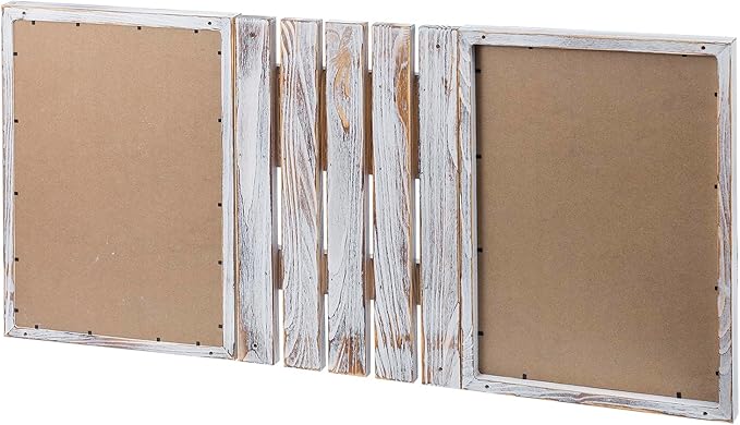 MyGift 3 Panel Wall Mounted Entryway Bulletin Board Combo Set with Shabby White Washed Solid Wood Frame, Chalkboard, Cork Board, Black Metal Mail Basket, and Hanging Rail