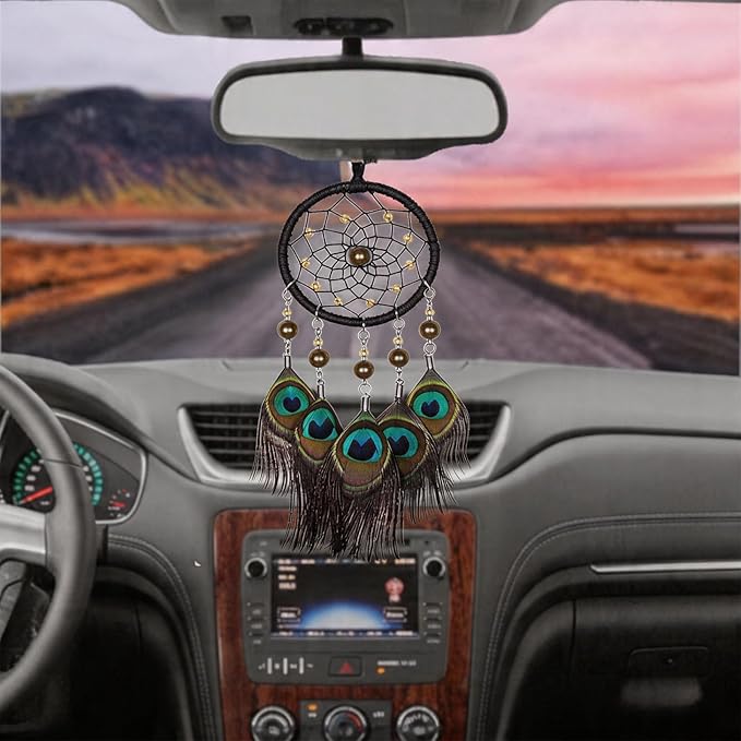 Dream Catchers for Cars Rear View Mirror, Small Feather Dream Catcher Wall Hanging Car Deco Car Charm Ornament (3.1Brown)