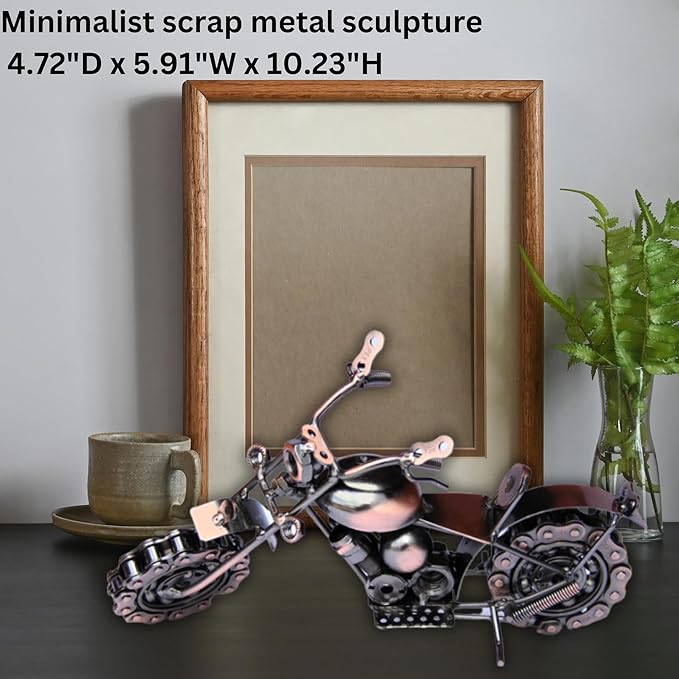Trebisky Metal Motorcycle Sculpture (Copper Chopper) – Vintage Scrap Art Desk Decor for Office & Home, Unique for Dad, Men, Father, or Biker Enthusiasts