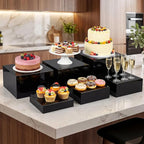 Geelin 6 Pack Acrylic Risers for Display Acrylic Cube Boxes Risers Display Stands with Hollow Bottoms Decorative Stand for Jewelry Candy Table Decor 6 Sizes(Black,7 to 12 Inch,Square)