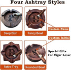 Cigar Ash Tray Set for Men Dad Home Ashtrays Personalized Walnut Wooden Outdoor Cigar Ash Tray With Name for Husband Grandpa Fathers Day Birthday Anniversary Christmas