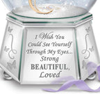 Daughter, You are Strong, Beautiful & Loved Mirrored Musical Glitter Globe with Enameled Butterfly
