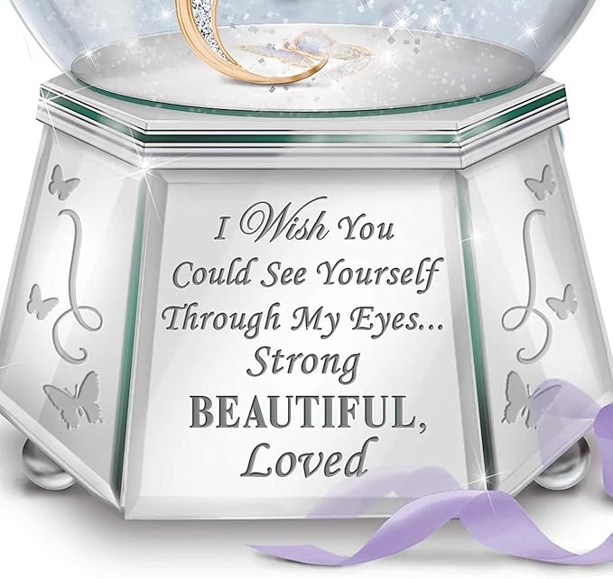 Daughter, You are Strong, Beautiful & Loved Mirrored Musical Glitter Globe with Enameled Butterfly