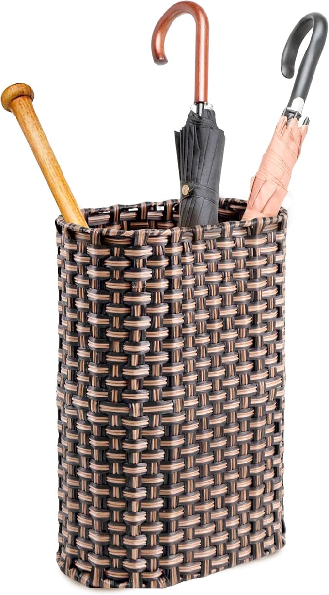 PEMAR Wicker Umbrella Holder Indoor Outdoor, Decorative Hand Woven Umbrella Stand Rack for Home, Entryway Rustic Farmhouse Multipurpose Narrow Tall Basket (Brown)