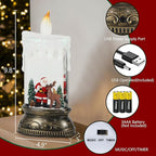 Eldnacele Christmas Music Snow Globe Lantern with 6H Timer, Battery Operated & USB Powered Lighted Santa Claus Reindeer Singing Snow Globe Candle Lamp Spinning Water Glitters Holiday Decor