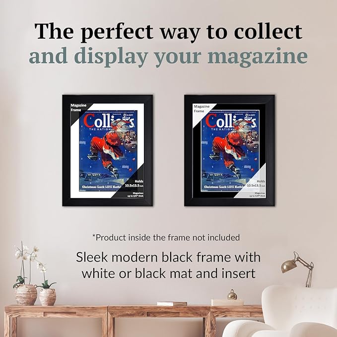 Creative Picture Frames 10.5 x 13.5 Magazine Frame with Full-Strength Glass, Holds Up To A 1/4" Thick Media with Installed Hangers for Easy Mounting, 12x15 Black Frame with White Mat