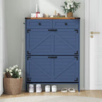 Shoe Cabinet with 2 Flip Drawers, Hidden Shoe Storage Cabinet with 2 Pull-Out Drawers, Farmhouse Shoe Organizer for Entryway, Narrow Shoe Rack for Front Door Entrance, Blue