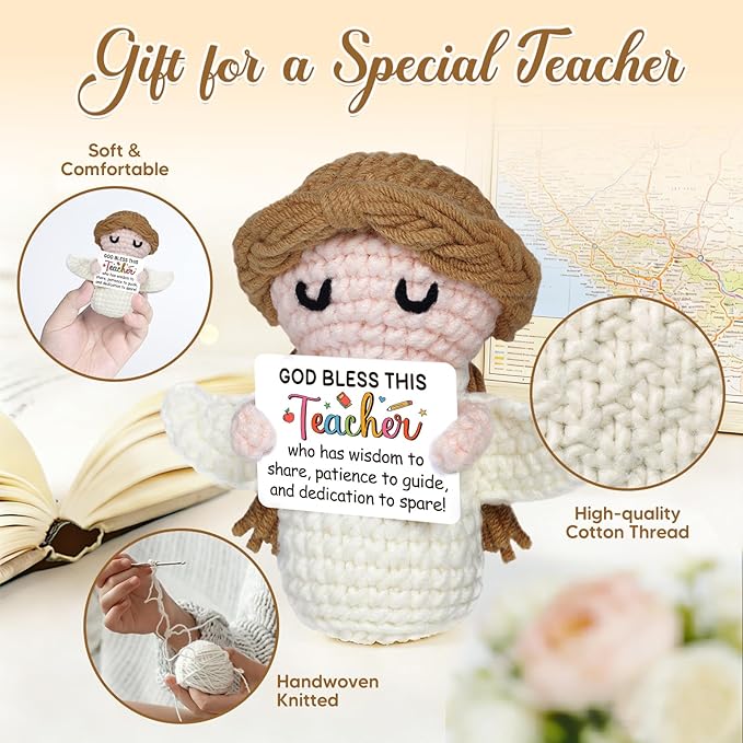 Teacher Appreciation Gifts,Teachers Gifts - Handmade Positive Angel Crochet - Birthday Gift, Going Away, Retirement Gift for Teacher