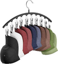 Hat Hangers for Closet, Metal 1 Pack Hat Organizer Holder for Hanger Closet Display, Hat Racks for Baseball Caps w/10 Clips, Hat Holder for Ball Caps & Accessories, for Men Women, Black