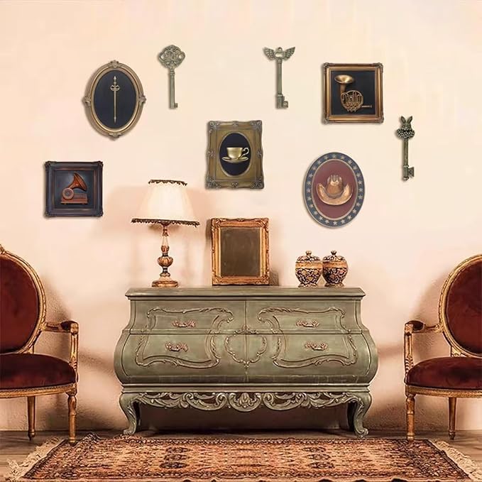 Vintage Wall Sculpture Antique Decoration Pediment Hallway Art Statue for Living Room Office Bedroom Gallery,Handmade Gift Aesthetic Design Cowboy Scheme (Bronze Gold Cup)