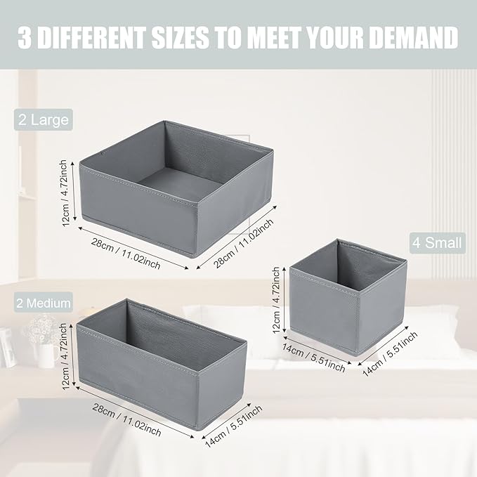 Drawer Organizer Clothes 8 Pack Clothes Organizer Dresser Drawer Organizers for Socks Underwears Bras Foldable Closet Organizers and Storage Fabric Storage Dividers for Nursery Bedroom, Gray
