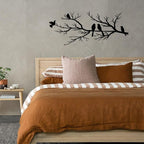 ESTART Metal Birds Wall Art, Metal Vivid Birds on Branch Silhouette Wall Decor Black Leaves with Bird Outdoor Hanging Wall Sculpture for Home Balcony Garden (Small)