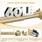 1.3 Inch Diameter Closet Rods for Hanging Clothes 17-75 Inch Adjustable, Metal Heavy Duty Closet Pole, Gold Closet Bar for Hanging Clothes, Suitable for Closet, Wardrobes, Bathroom, Windows