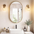 Sweetcrispy 20" x 30" Gold Bathroom Mirror for Wall, Oval Wall Mirrors with Metal Frame, Tempered Glass, Modern Vanity Mirror for Over Sink, Living Room, Bedroom, Entryway, Horizontal or Vertical