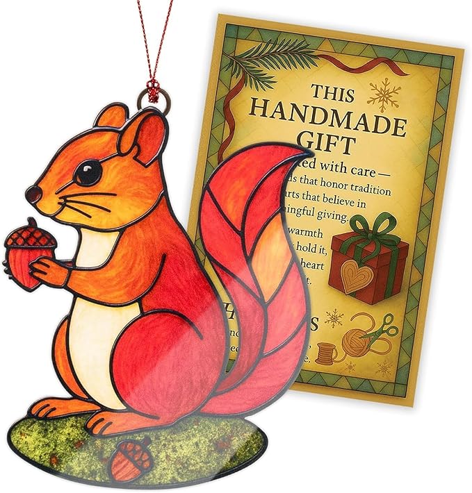 Squirrel Ornament for Tree, Squirrel Christmas Ornaments 2026, Animal Christmas Ornaments, Squirrel Gifts for Women, Woodland Creature Christmas Decor, Suncatcher Holiday Animal Ornaments for Tree