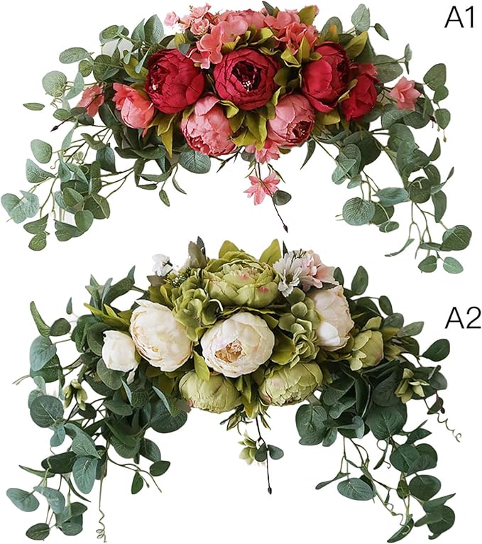 30 Inch Artificial Flower Swag, Wedding Artificial Peony with Green Leaves Swag, Handmade Flowers Backdrop Table Runner Centerpiece Garland for Arch Front Door Wall Home Hanging Wreath Decor(Green)