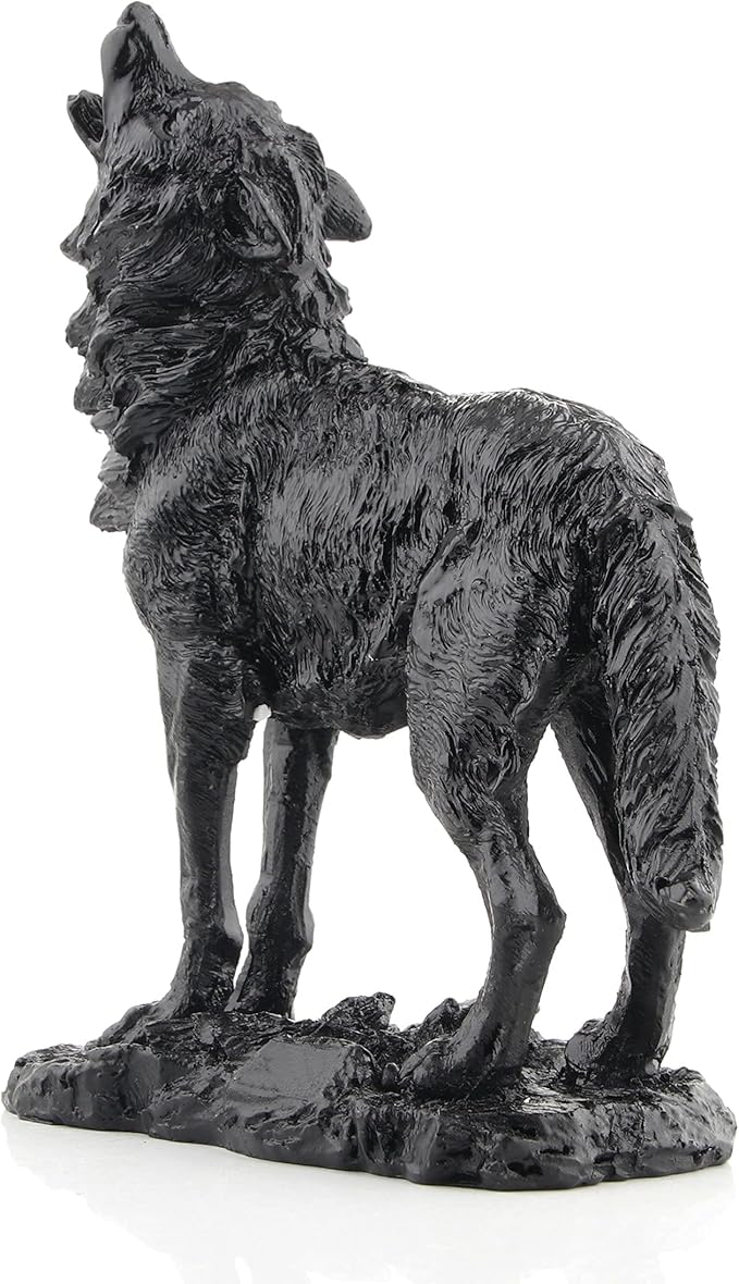 Black Howling Wolf Statue, Realistic Wild Wolf Sculpture, Resin Animal Figurine for Home Decor, Office Desk, Shelf, Wildlife Lover Gift