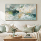 Large Framed Sage Green Abstract Wall Art for Living Room, Modern Teal Horizontal Canvas Prints Paintings Artwork for Walls, Contemporary Pictures Wall Decor for Bedroom Dining Room Office, 30x60 In
