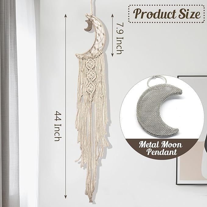 Zorfeter Moon Dream Catcher, Macrame Wall Hanging Boho Decor, Moon Star Decoration for Bedroom
