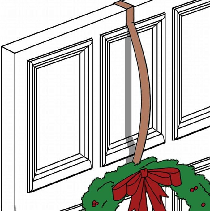 Haute Decor HighProfile Curved Wreath Hanger (Holly Embossed - Antique Brass) - Strong Decoration Holder for Doors with Raised Features and Trim