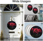 Wall Picture, with Red Rose and Black Leaves Printed Circular Iron Hanging Picture,Wall Art Decor,Home for Bedroom Living Room Bathroom Decor,Iron Painting 11.8X11.8 in
