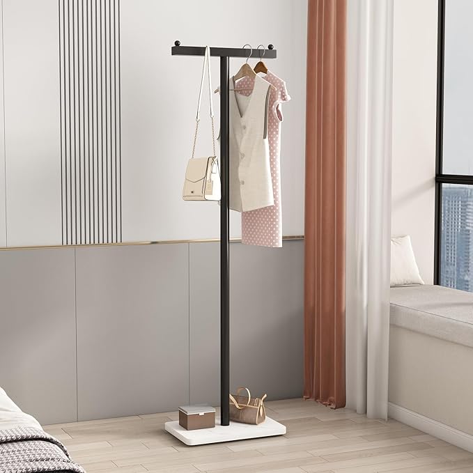 Freestanding Coat Racks with Marble Base Heavy Duty Clothes Rack Stand for Entryway, Bedroom, Living Room, Boutiques-15.7''L,BLACK