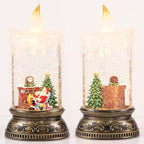 Eldnacele Christmas Music Snow Globe Candle Lamp with Timer Battery Operated & USB Powered Lighted Santa Christmas Tree Fireplace Scene Singing Spinning Water Glitters Xmas Decorations