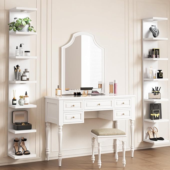 Fixwal Wall Decor 7 Tier Wall Shelf Unit Floating Shelves with LED Lights Lack Shelf for Home Organizer Display White