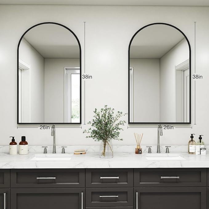 DUMOS Black Metal Arch Vanity Rounded Rectangle Bathroom Mirrors for Over Sink Wall, 27x38 Inch Large Matte Mirror, Modern Decorative for Restroom, Farmhouse