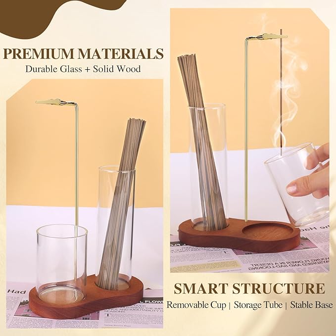Incense Holder for Sticks, 2 in 1 Incense Stick Holder for Sticks with Glass Ash Catcher,Anti-Ash Flying No Mess Incense Burner，for Yoga Spa Meditation Home Decor(2 Pack)