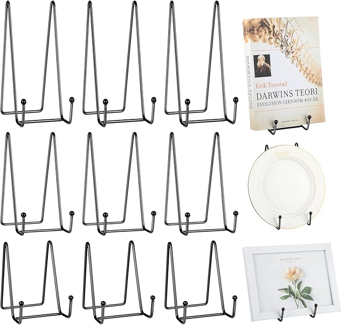 Mixweer 12 Pcs Book Stands for Display Metal Picture Frame Stand Book Plate Picture Holder Easels Photo Holder for Decorative Display(4.3 Inch, 6 Inch, 8 Inch,Black)