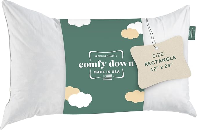 ComfyDown Decorative Throw Pillow Insert, Down and Feather Fill, 100% Cotton Cover, 233 Thread Count - Made in USA (12 X 24)