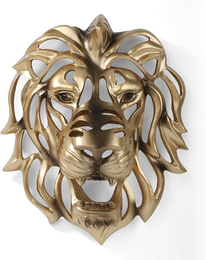 UITWMKTG Gold Animal Head Wall Decor Wall Sculpture Home Decor Statue for Living Room Office Bedroom Modern Decor for Men Women Lion