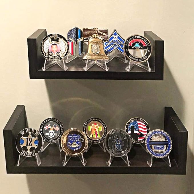 Hipiwe 15 Packs Acrylic Easel Stands Clear Mini Coin Display Easel Holder for Displaying Air-Tite Coins Pocket Watches Capsules Challenge Medals Casino Chips,2.16 Inch Tall