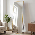 BEAUTYPEAK Full Length Mirror, 58"x14" Standing Hanging or Leaning Against Wall Floor Mirrors Body Dressing Wall-Mounted for Living Room, Bedroom with Aluminum Alloy Thin Frame, Gold