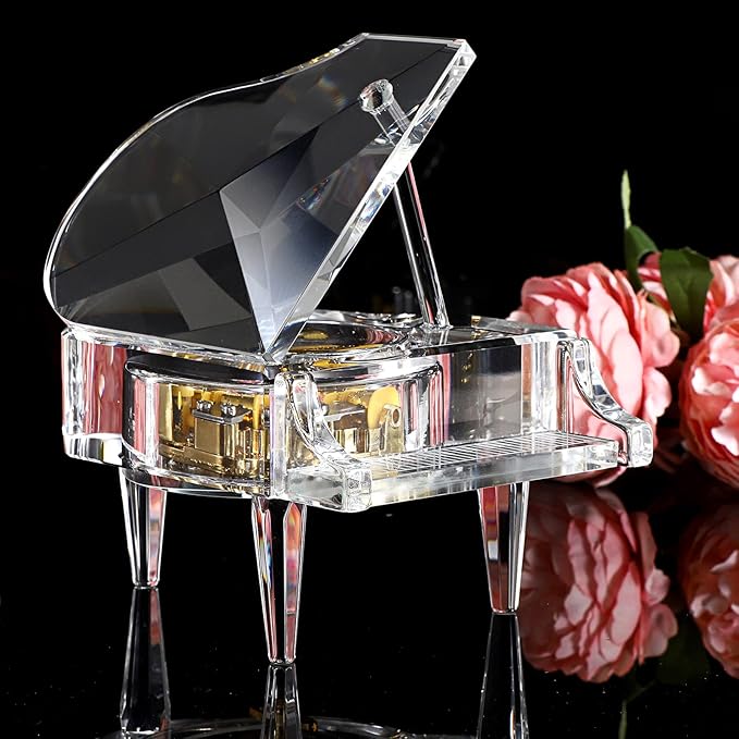 ELLDOO Crystal Music Box, Mechanical Clockwork Decorative Piano Musical Box,Transparent Piano Ornament Romantic Gift for Girl Women (Tune: for Elise)
