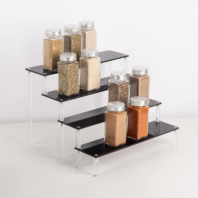 Acrylic Stands for Display,4 Tier Black Cupcakes Perfumes Figurines Display Stand Risers Shelf for Decoration and Organizer