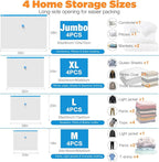 Vacuum Storage Bags with Cordless Pump, 16-Pack Space Saver Vacuum Seal Bags for Blankets, Clothes & Bedding, Reusable Compression Bags in 4 Large Sizes (M–Jumbo), Long-Side Opening