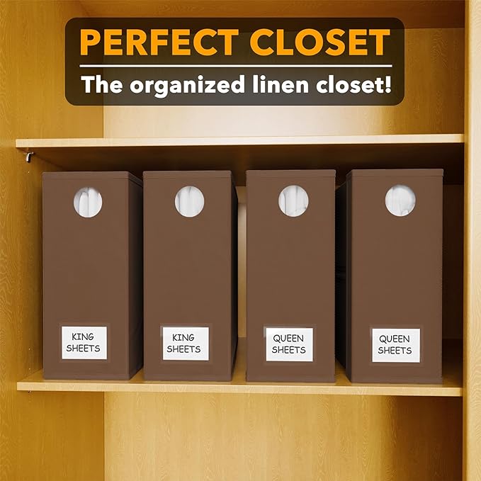 SpaceAid 4 Pack Bed Sheet Organizers and Storage, Foldable Sheet Organizer for Linen Closet, Sheets Set Folder Keeper with Window XL (Queen & King Size) Bedding Container (Brown, 4 Pack)