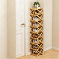 The 9-Tier No-Assembly Bamboo Rack, Foldable Space-Saving Organizer for Shoes, No Assembly Narrow Shoe Shelf for Entryway Closet Dorm (Yellow, 9)
