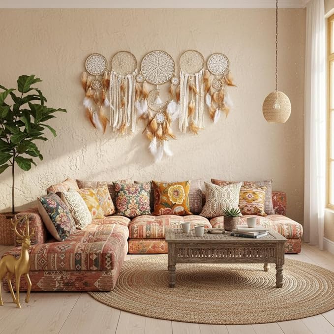 Dream Catchers Boho Wall Decor Moon and Sun Feather Handmade Traditional Dream Catcher Wall Hanging Decor for Kids Bedroom Adult Living Room Home Bohemian Decorations (Camels Set)