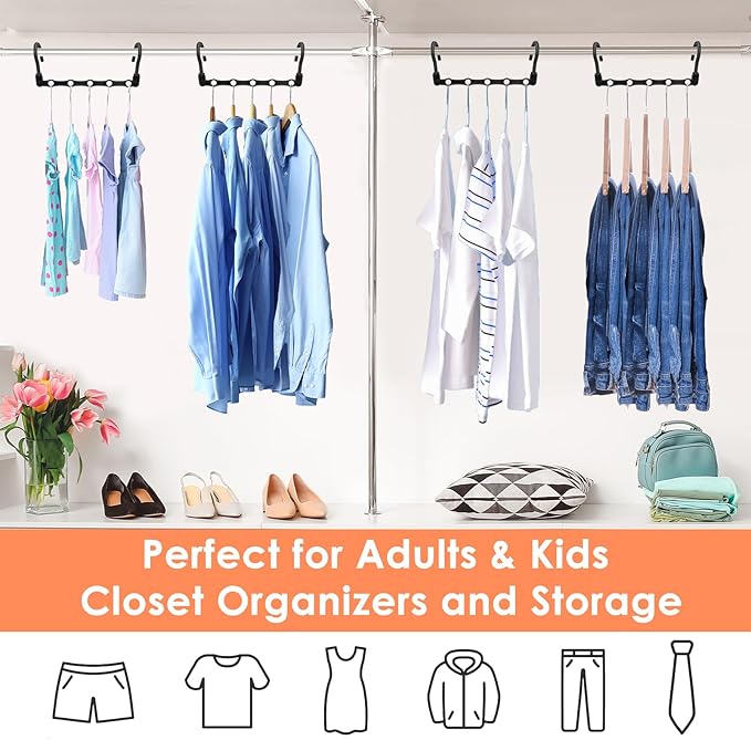 Closet Organizers and Storage, Magic Space Saving Hanger for 40 Heavy Clothes, Smart 360° Swivel Hook Cascading Hangers, Closet Organization Clothes Hangers, College Dorm Room Essentials for Girls