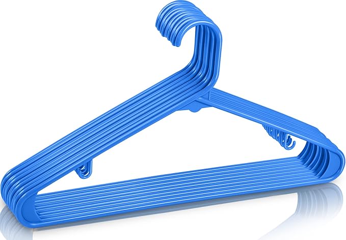 Utopia Home Plastic Hangers 50 Pack - Space Saving Clothes Hanger - Durable & Strong Closet Organizers and Storage with Built-in Strap Hooks - Essential for Shirts, Pants, Skirts & Coats (Blue)